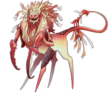 A reddish orange manticore.